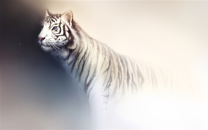 白老虎水彩繪畫 桌布 圖片