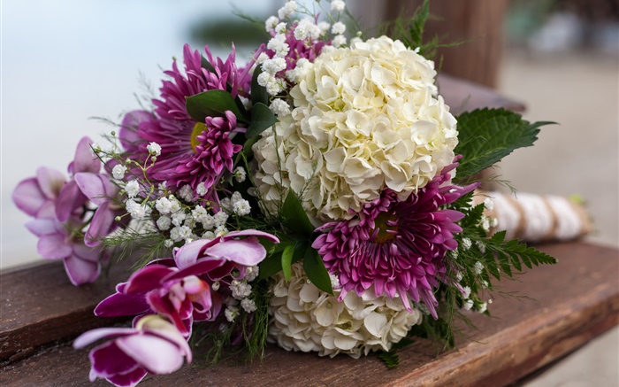 花束花，繡球花和大麗花 桌布 圖片