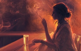 酒吧的女孩，香煙，煙 高清桌布