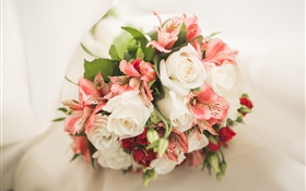 白玫瑰和粉色百合 高清桌布