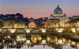 羅馬，哥特式，舊城區，城市，燈，橋，河 高清桌布
