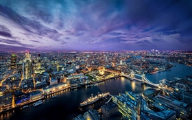 倫敦，城市夜，河，橋樑，燈，英國 高清桌布