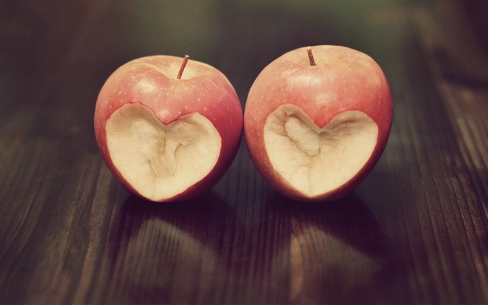 兩個蘋果，愛的心 桌布 圖片