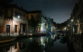威尼斯, 義大利, 河流, 房子, 橋樑, 夜晚 高清桌布