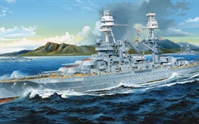 戰艦，海洋，繪畫 高清桌布