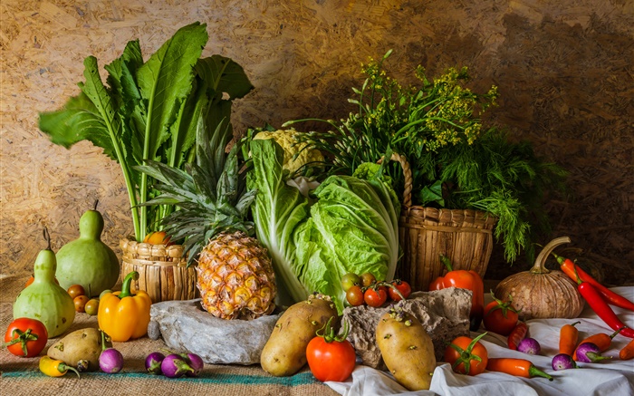 蔬菜，菠蘿，土豆，番茄，南瓜 桌布 圖片