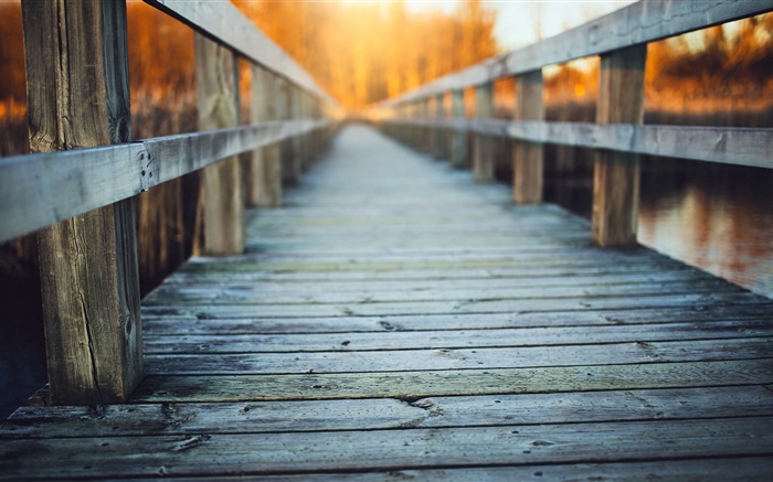 木橋，籬笆，朦朧 桌布 圖片