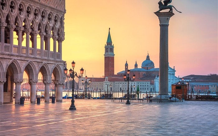 意大利，威尼斯，燈，街，河 桌布 圖片